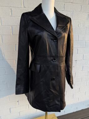 Ann Taylor Soft Black Leather Coat Jacket Sz 6 Wool Lining Versatile Minimal